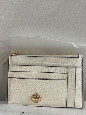 kate spade White/Cream Pebbled Leather Zip Cardholder